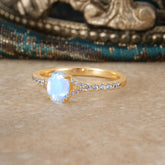 1 Carat Oval Cut Classic Natural Moonstone Promise Ring Pave Setting